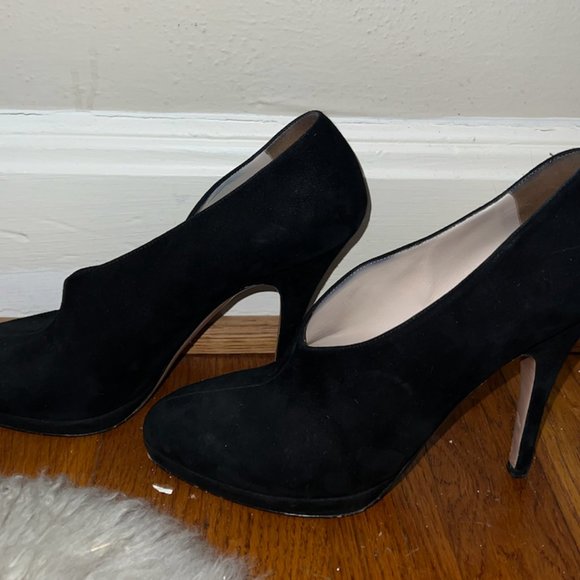 PRADA Black Suede Heeled Booties 38.5 (8.5 US) Made in Italy - Picture 2 of 3